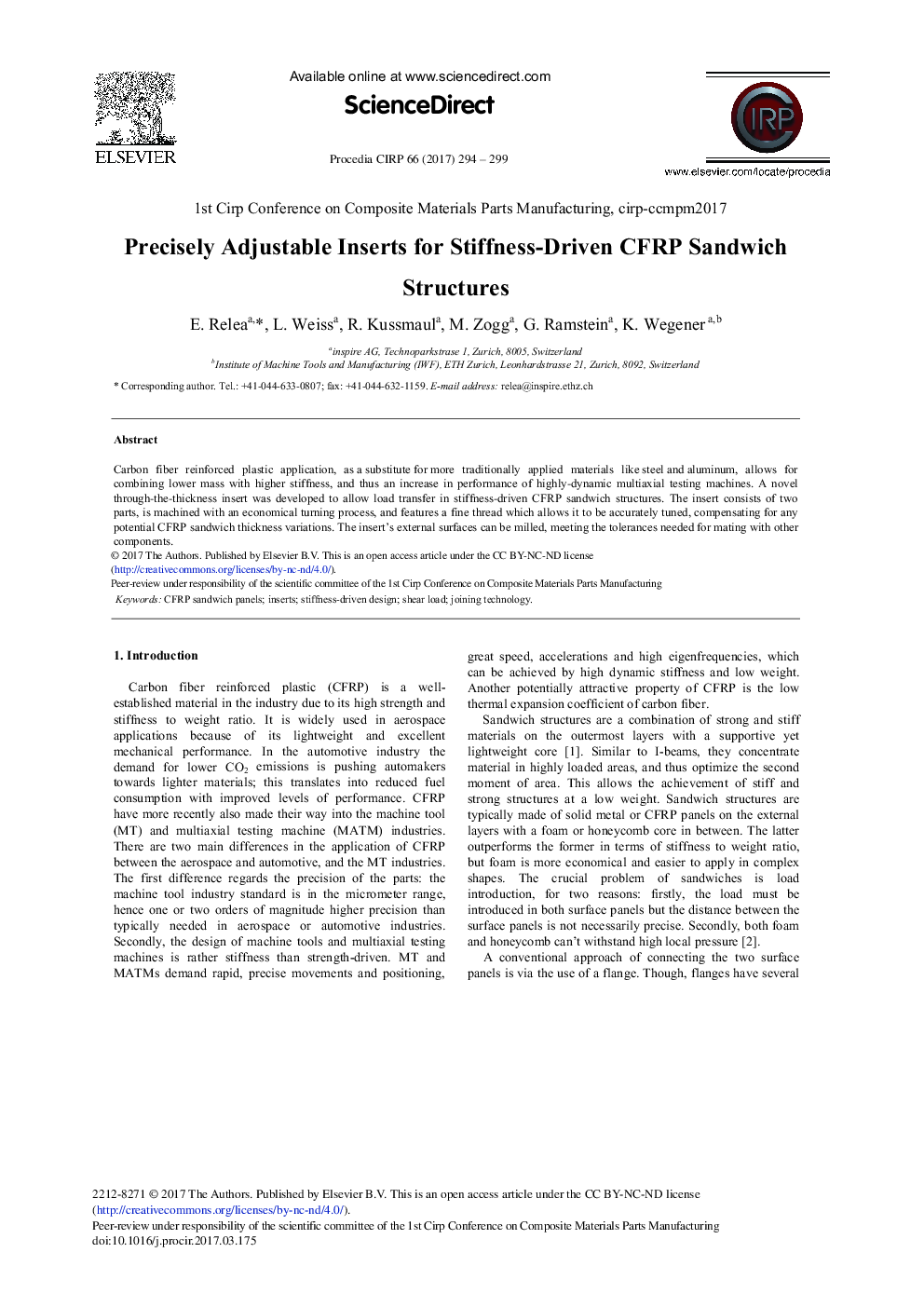 Precisely Adjustable Inserts for Stiffness-Driven CFRP Sandwich Structures