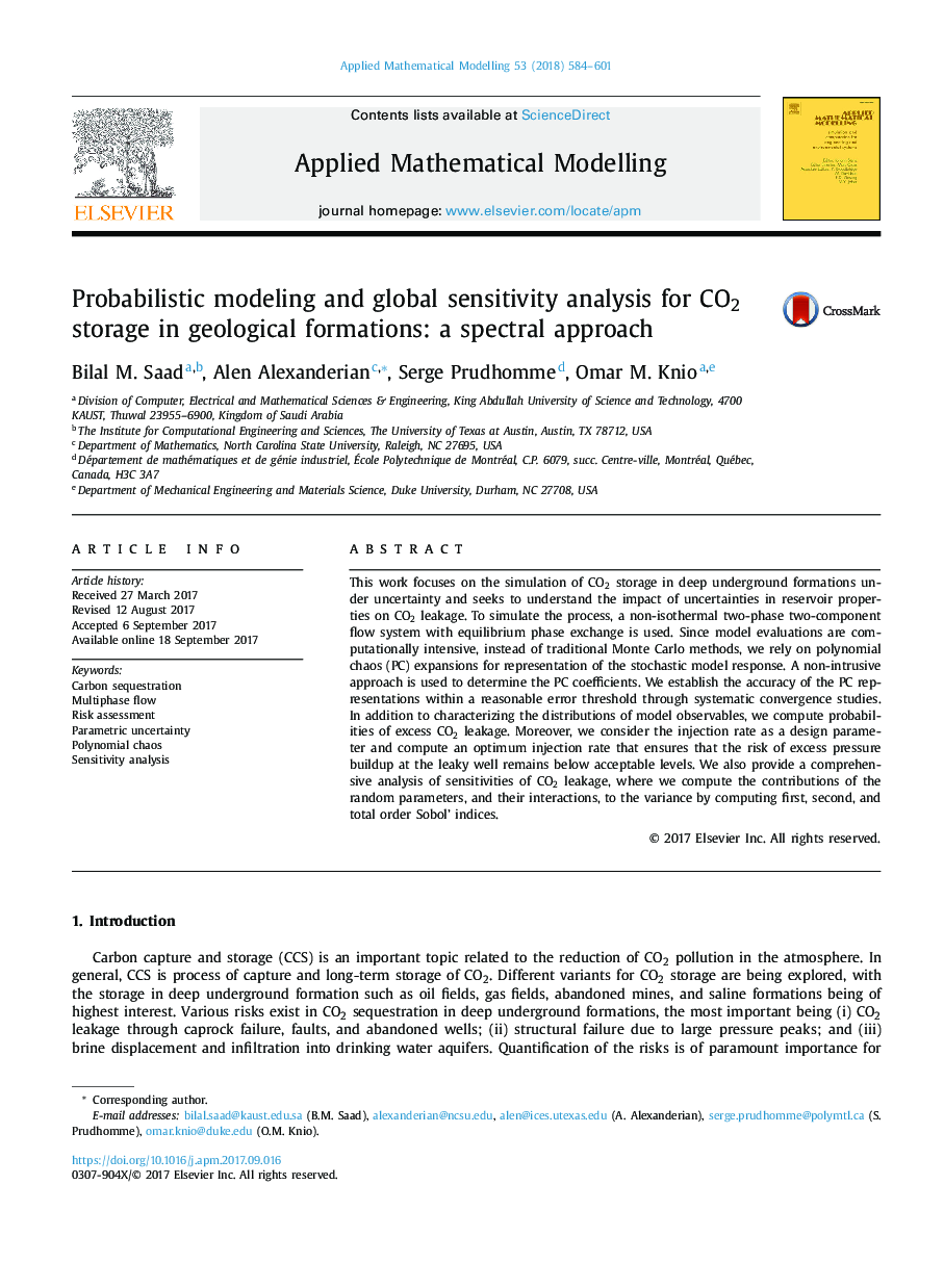 Probabilistic modeling and global sensitivity analysis for CO2 storage in geological formations: a spectral approach