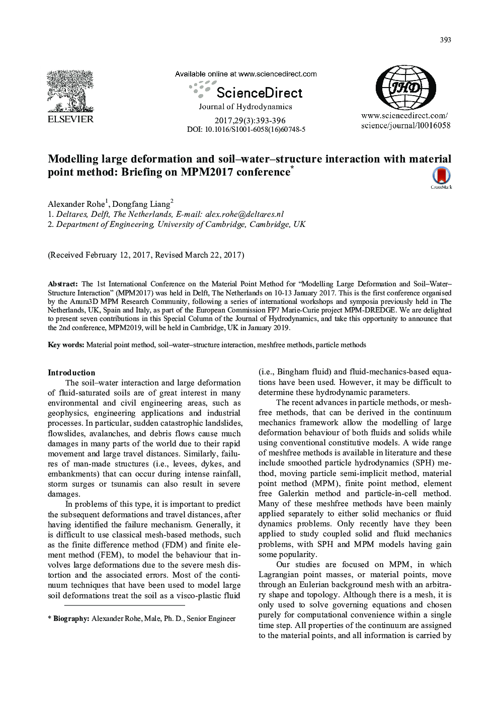 Modelling large deformation and soil-water-structure interaction with material point method: Briefing on MPM2017 conference