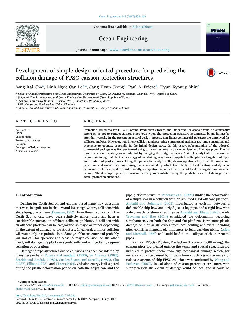 Development of simple design-oriented procedure for predicting the collision damage of FPSO caisson protection structures