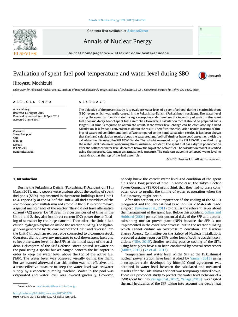 Evaluation of spent fuel pool temperature and water level during SBO