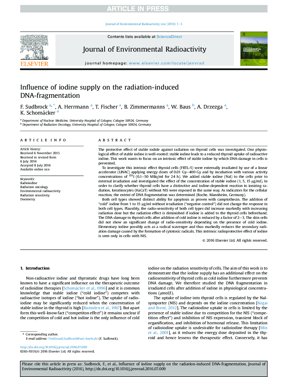 Influence of iodine supply on the radiation-induced DNA-fragmentation