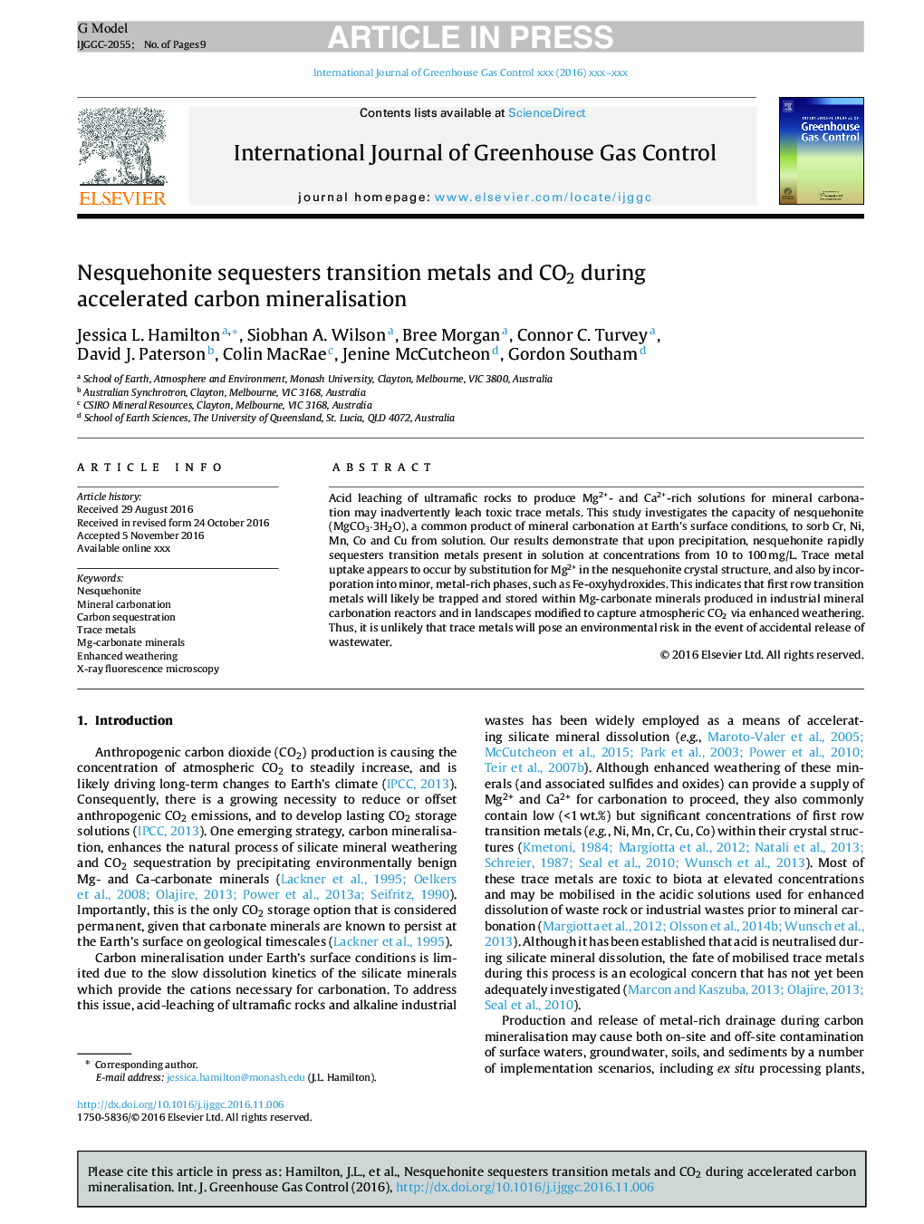 Nesquehonite sequesters transition metals and CO2 during accelerated carbon mineralisation