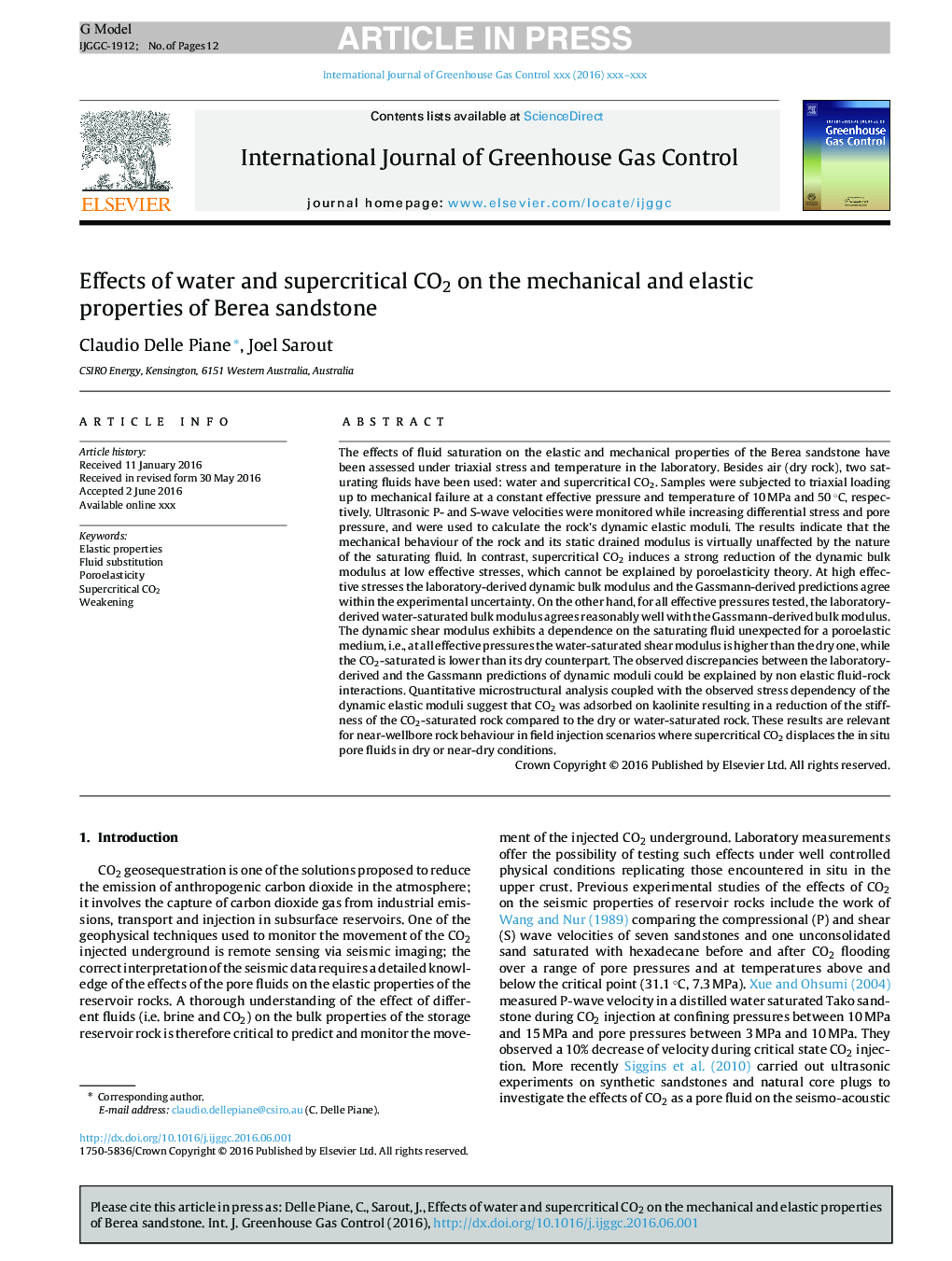 Effects of water and supercritical CO2 on the mechanical and elastic properties of Berea sandstone