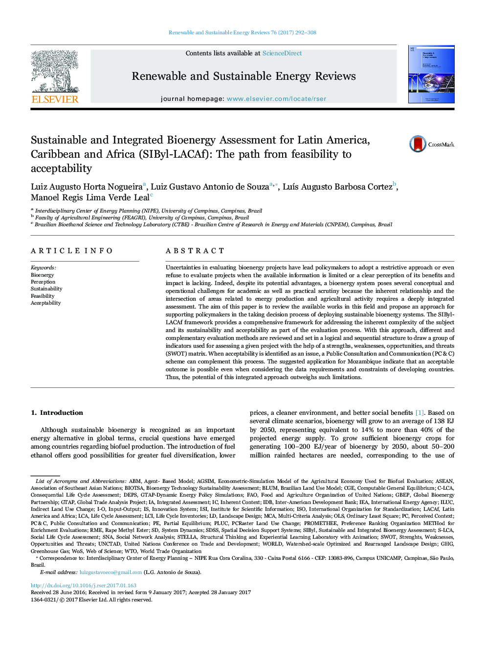 Sustainable and Integrated Bioenergy Assessment for Latin America, Caribbean and Africa (SIByl-LACAf): The path from feasibility to acceptability