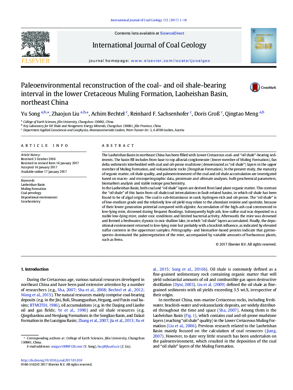 Paleoenvironmental reconstruction of the coal- and oil shale-bearing interval in the lower Cretaceous Muling Formation, Laoheishan Basin, northeast China