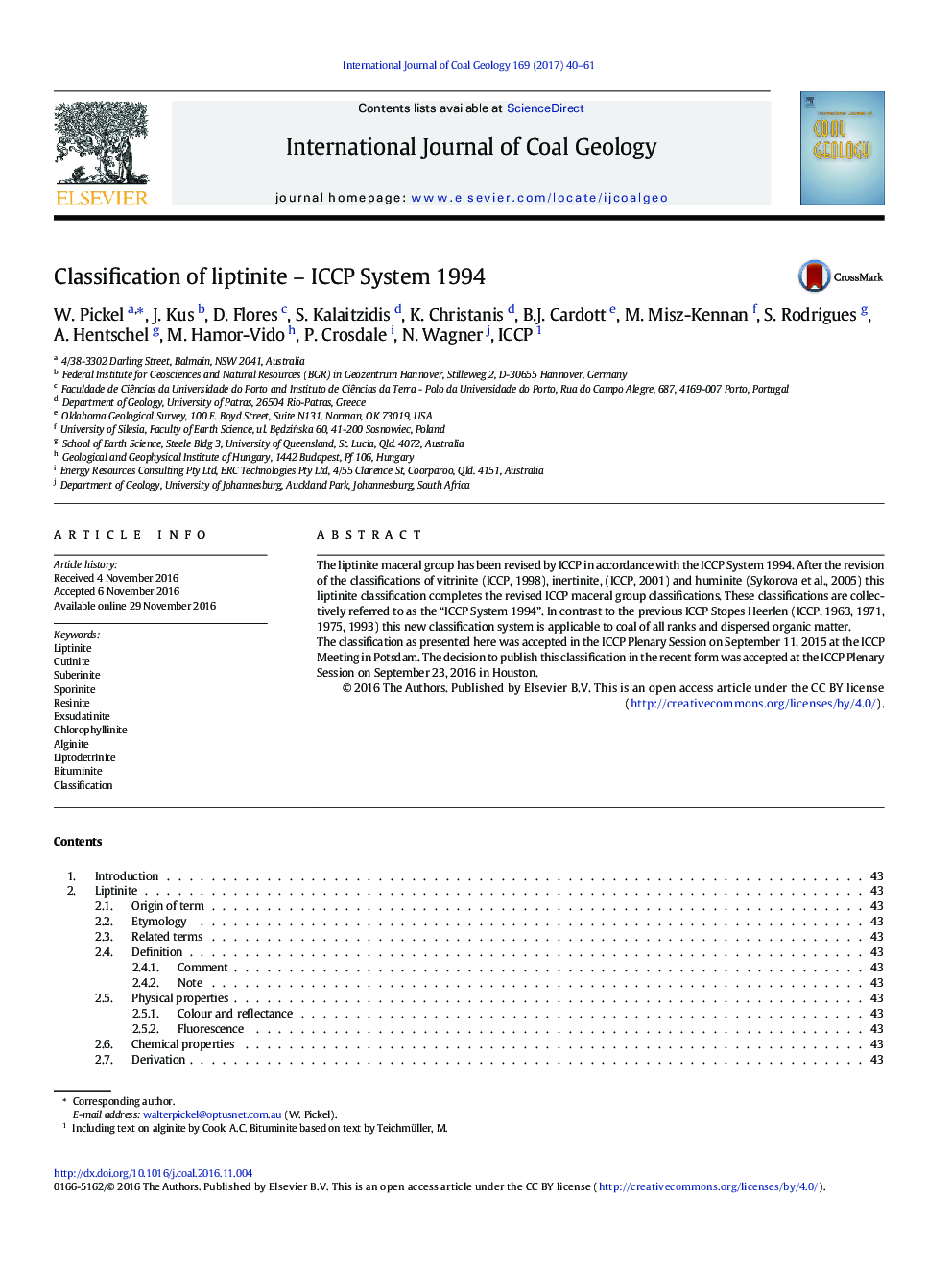 Classification of liptinite - ICCP System 1994