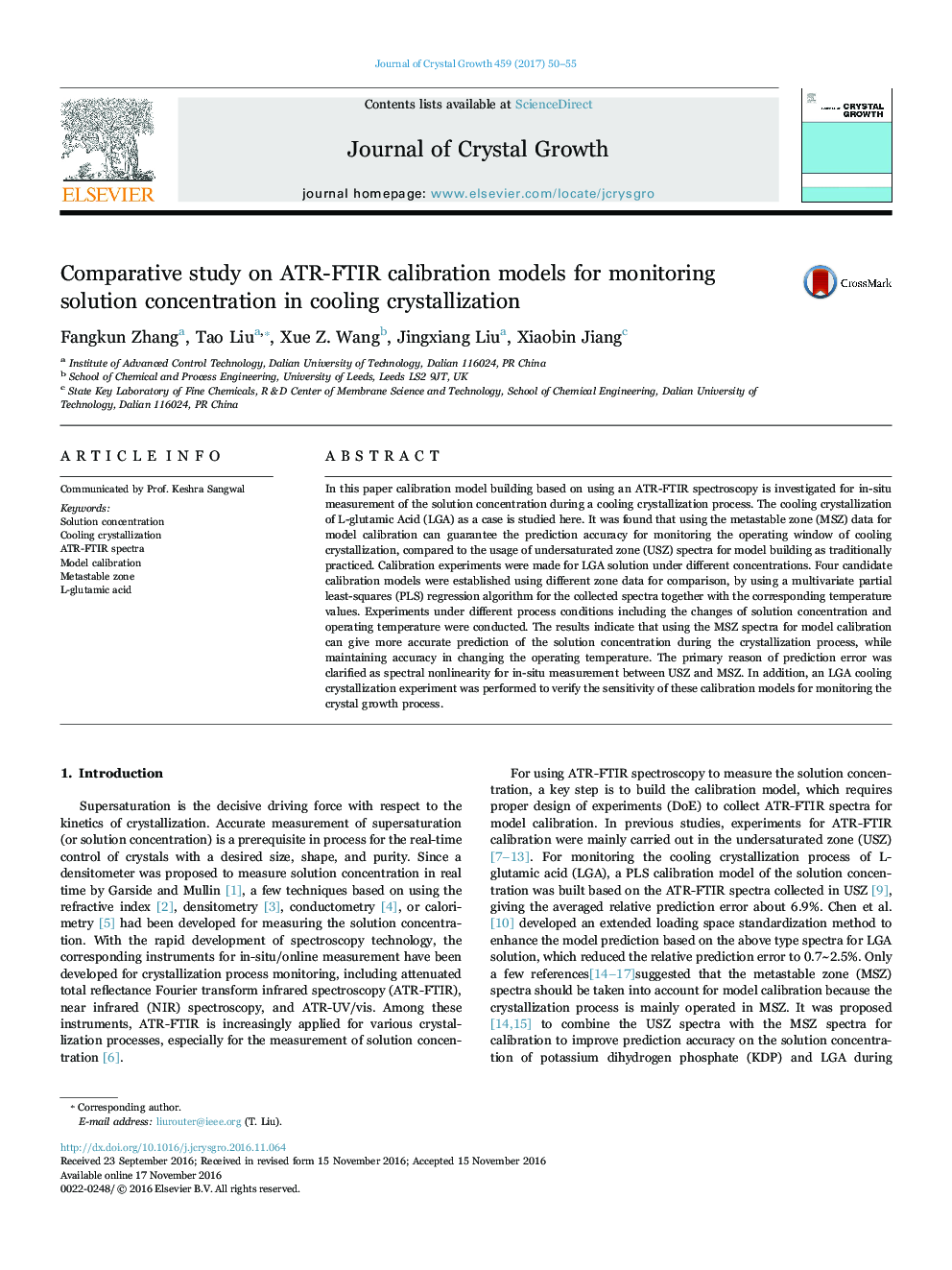 Comparative study on ATR-FTIR calibration models for monitoring solution concentration in cooling crystallization