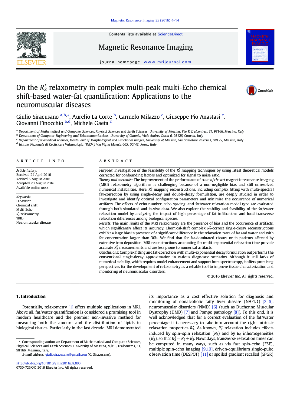 On the R2â relaxometry in complex multi-peak multi-Echo chemical shift-based water-fat quantification: Applications to the neuromuscular diseases