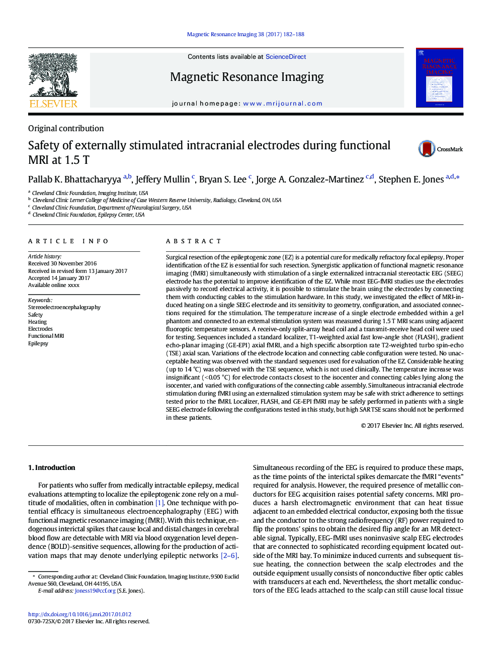 Safety of externally stimulated intracranial electrodes during functional MRI at 1.5Â T