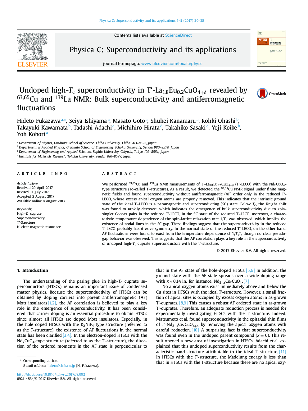 
Undoped high-Tc superconductivity in T'-La1.8Eu0.2CuO4+Î´ revealed by 63,65Cu and 139La NMR: Bulk superconductivity and antiferromagnetic fluctuations