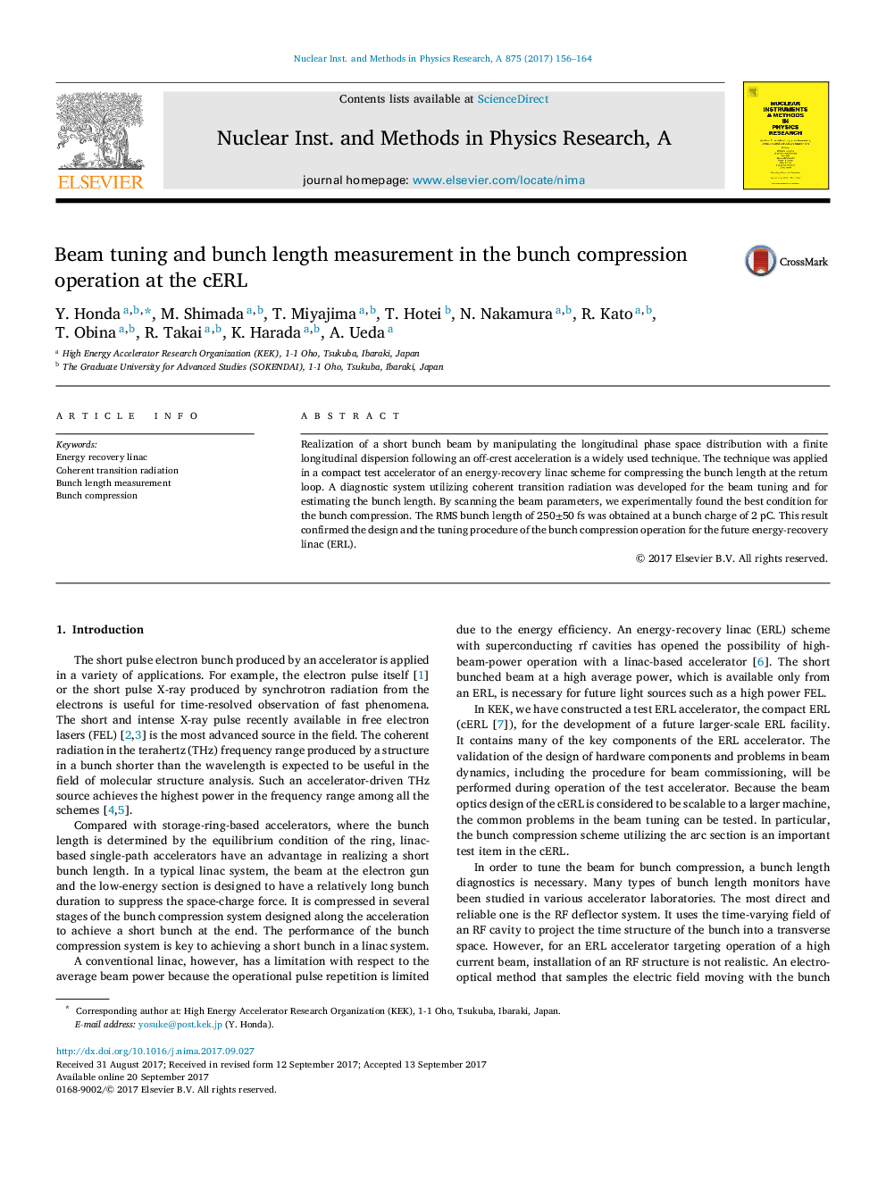 Beam tuning and bunch length measurement in the bunch compression operation at the cERL