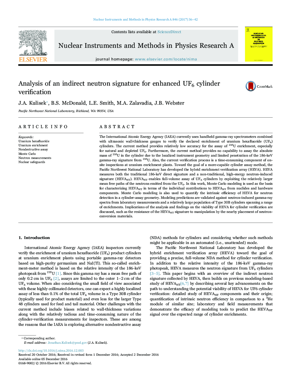 Analysis of an indirect neutron signature for enhanced UF6 cylinder verification