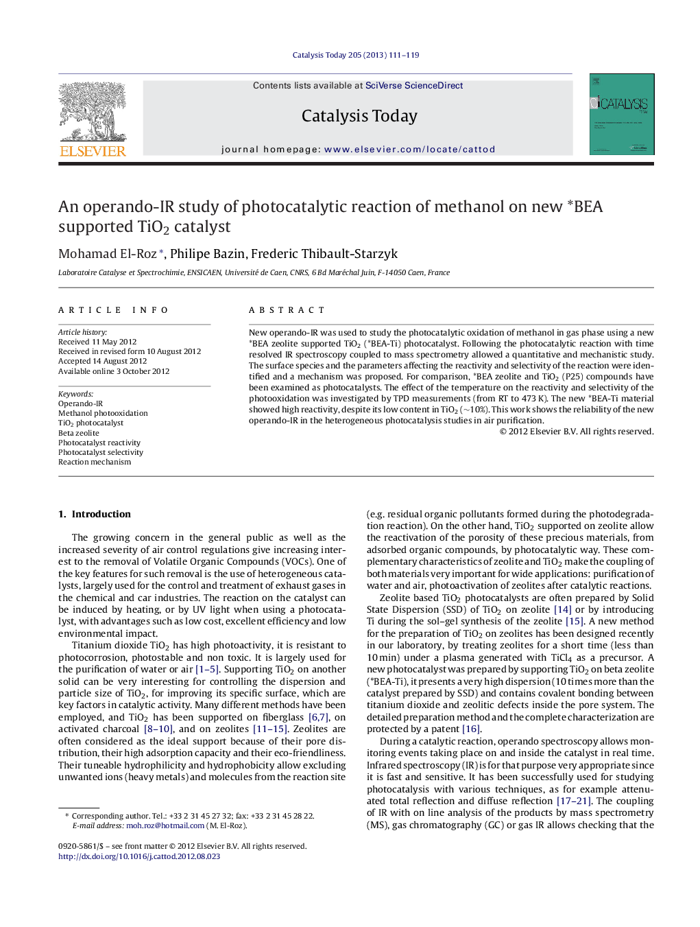 An operando-IR study of photocatalytic reaction of methanol on new *BEA supported TiO2 catalyst