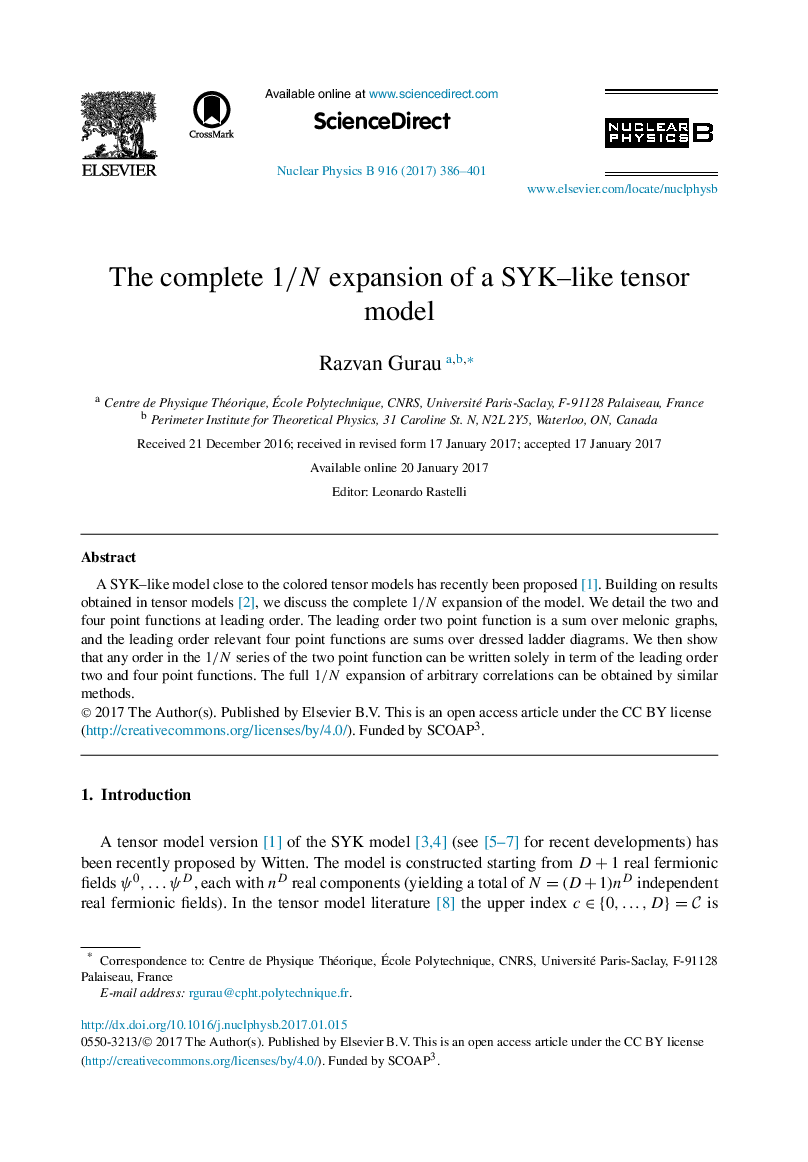 The complete 1/N expansion of a SYK-like tensor model