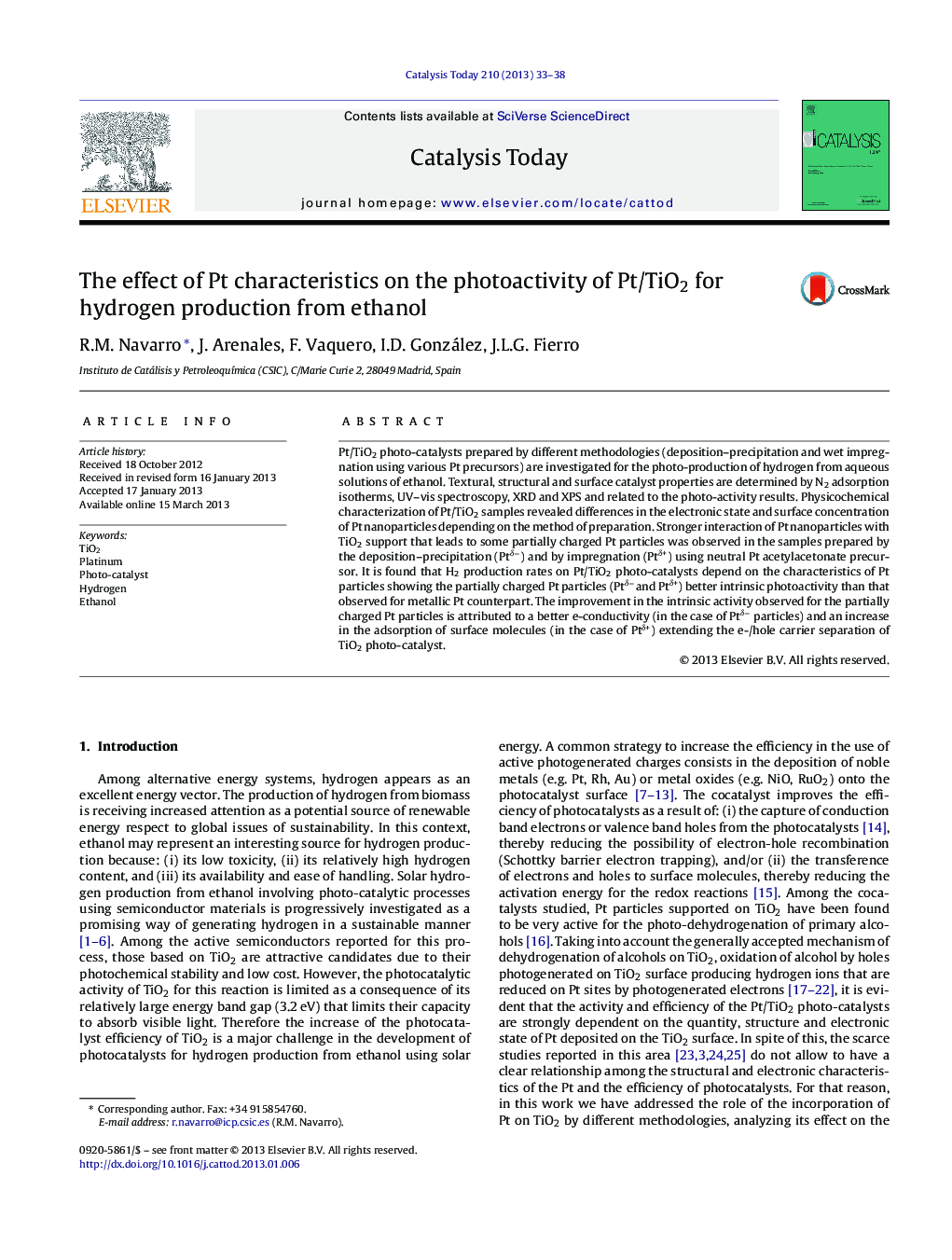 The effect of Pt characteristics on the photoactivity of Pt/TiO2 for hydrogen production from ethanol