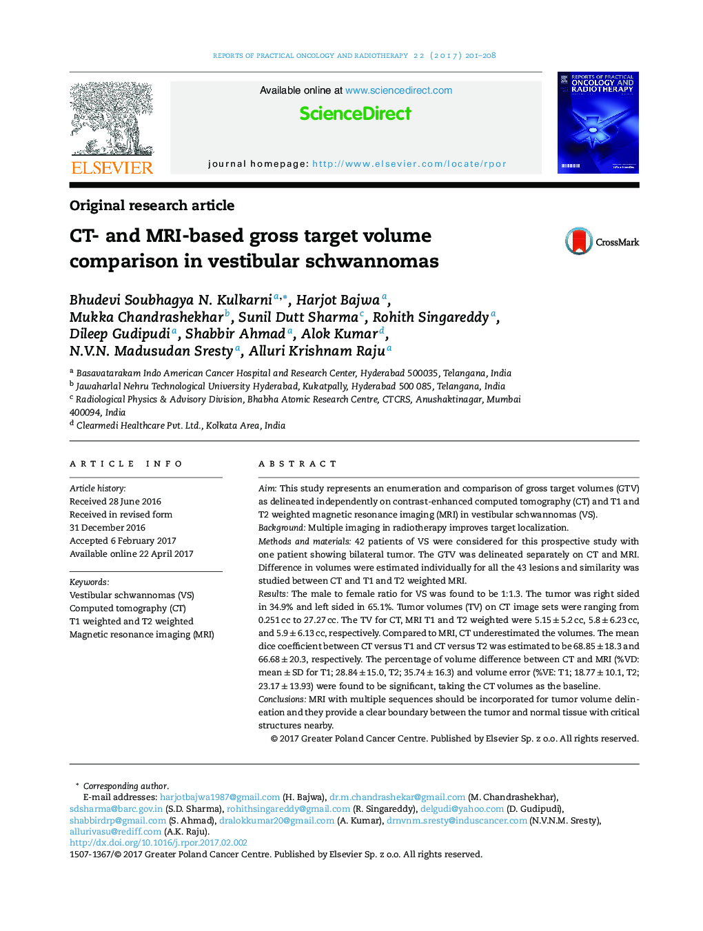 CT- and MRI-based gross target volume comparison in vestibular schwannomas