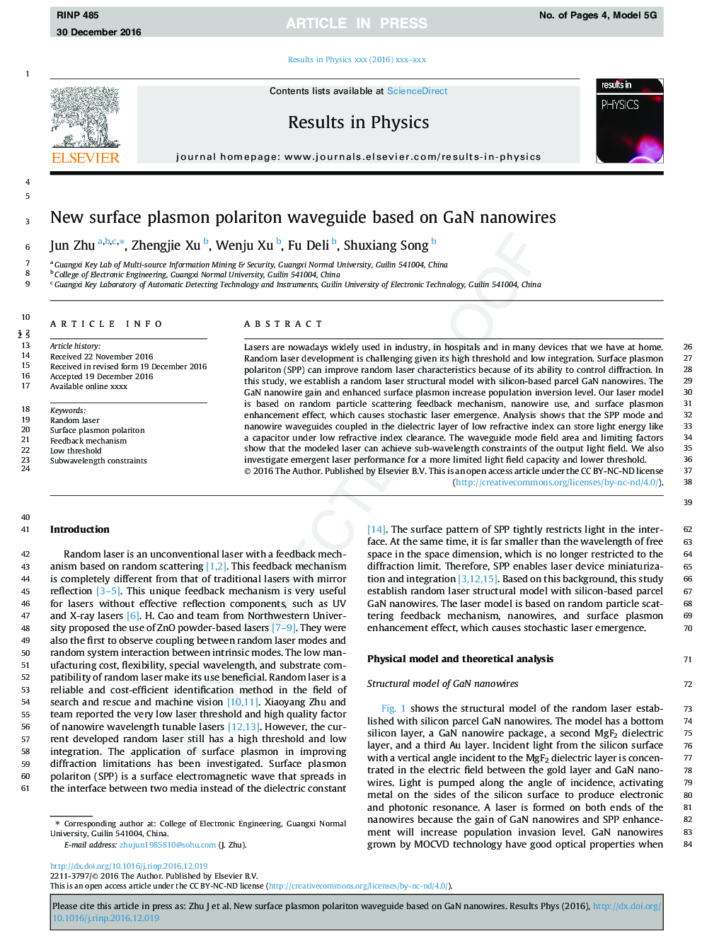 New surface plasmon polariton waveguide based on GaN nanowires