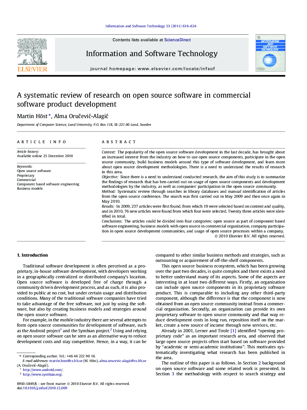 A systematic review of research on open source software in commercial software product development