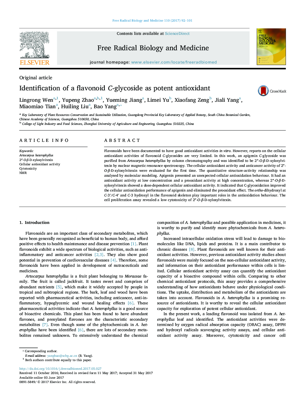 Identification of a flavonoid C-glycoside as potent antioxidant