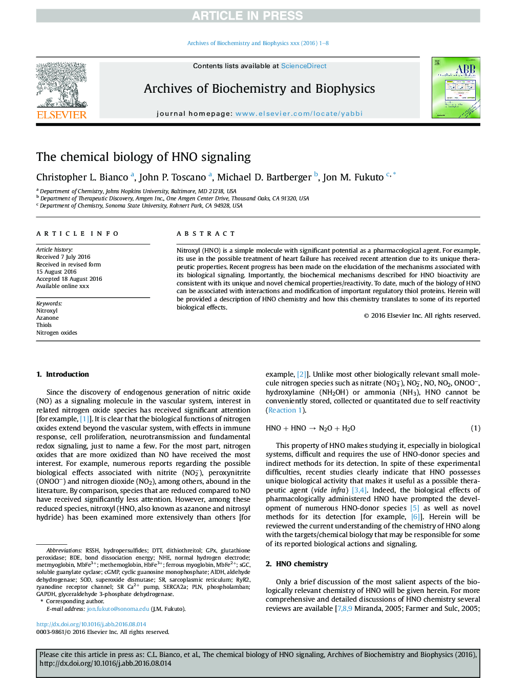 The chemical biology of HNO signaling