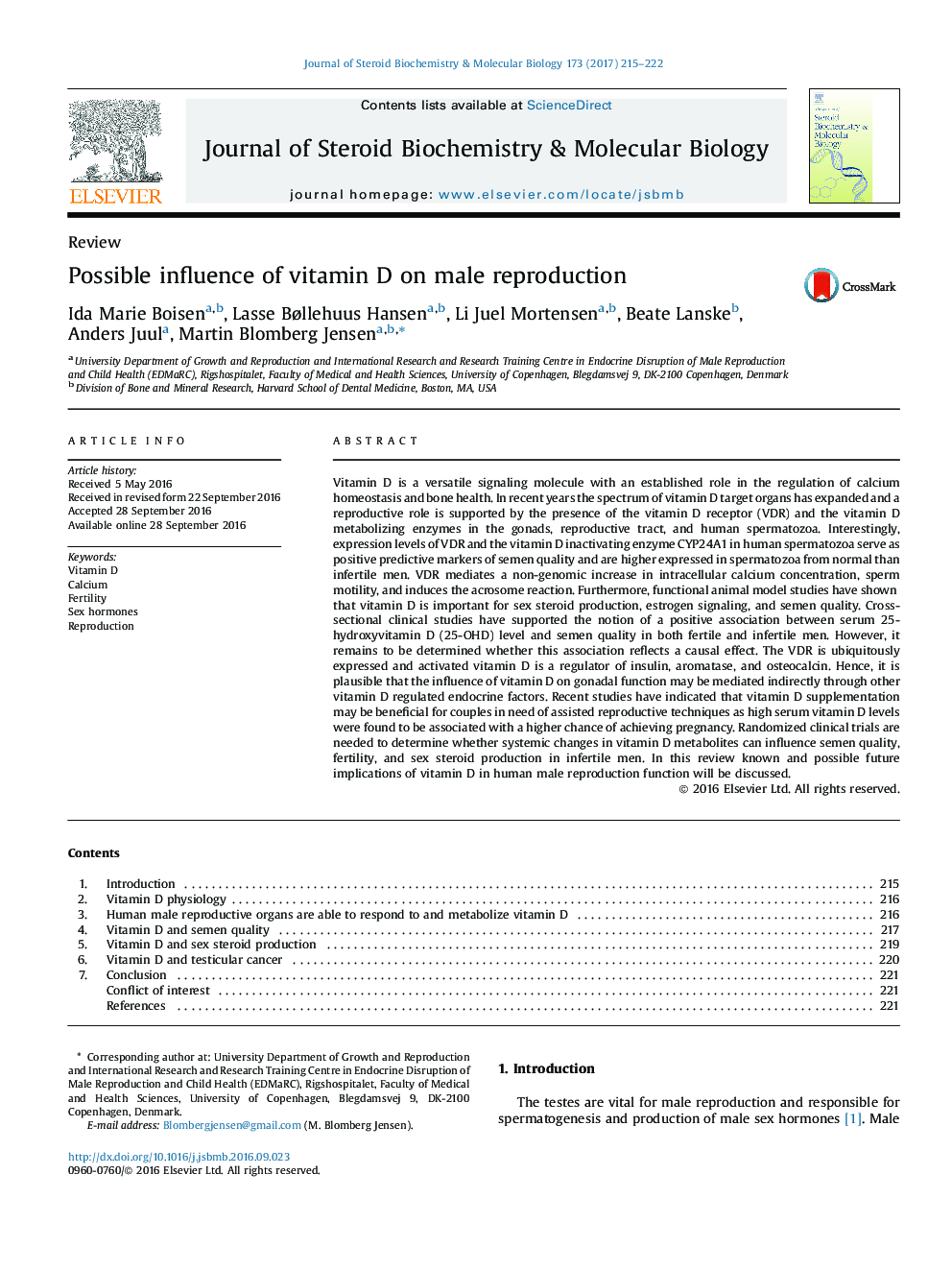 ReviewPossible influence of vitamin D on male reproduction