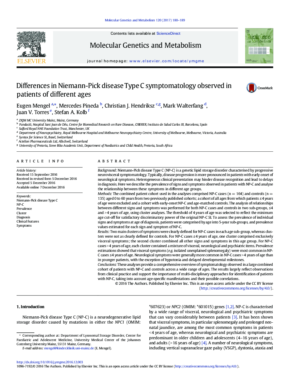 Differences in Niemann-Pick disease Type C symptomatology observed in patients of different ages