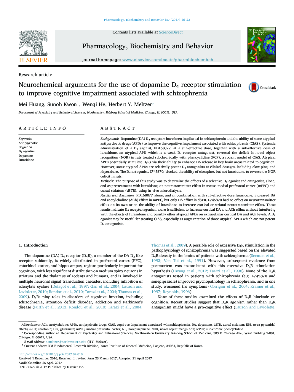 Research articleNeurochemical arguments for the use of dopamine D4 receptor stimulation to improve cognitive impairment associated with schizophrenia