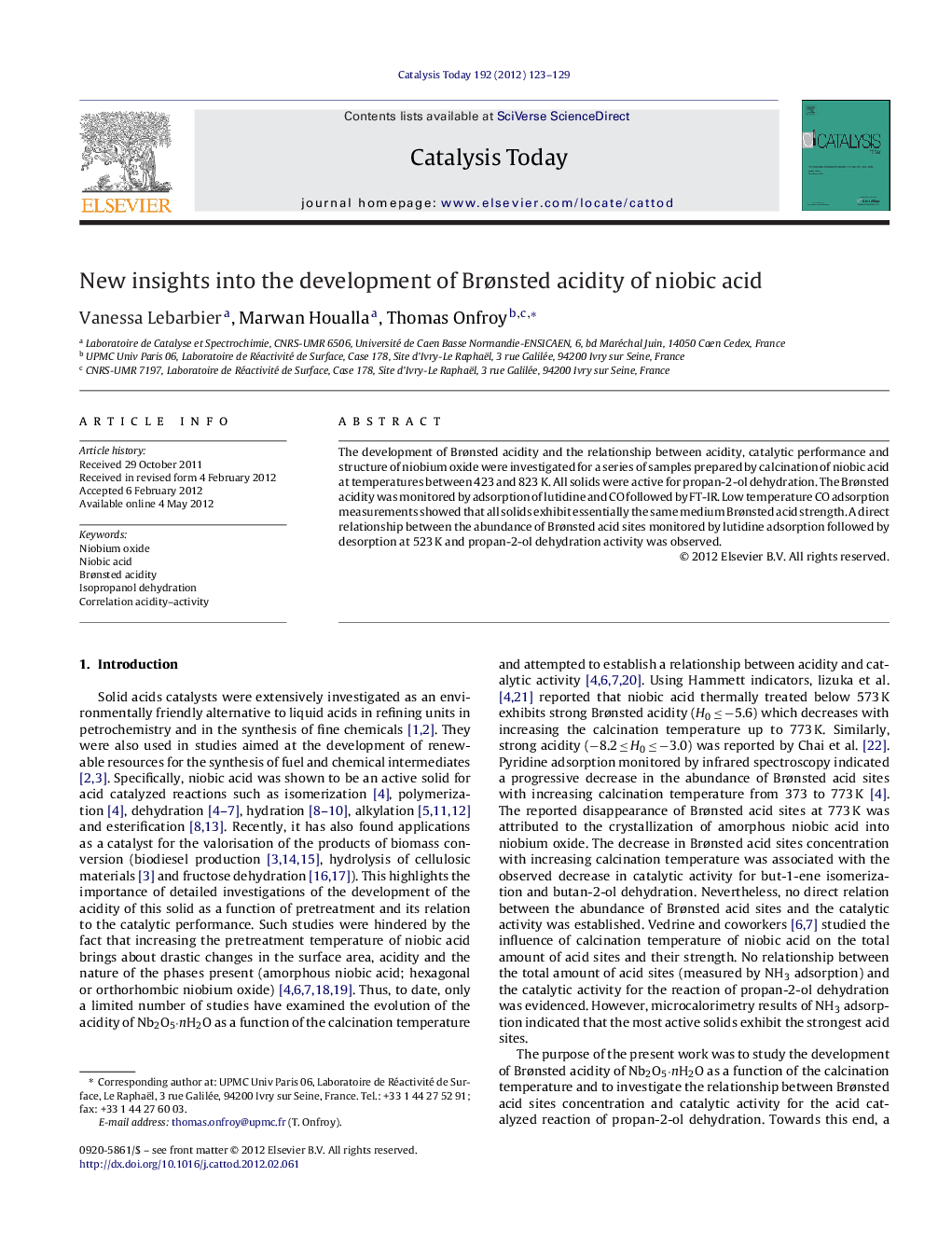 New insights into the development of Brønsted acidity of niobic acid