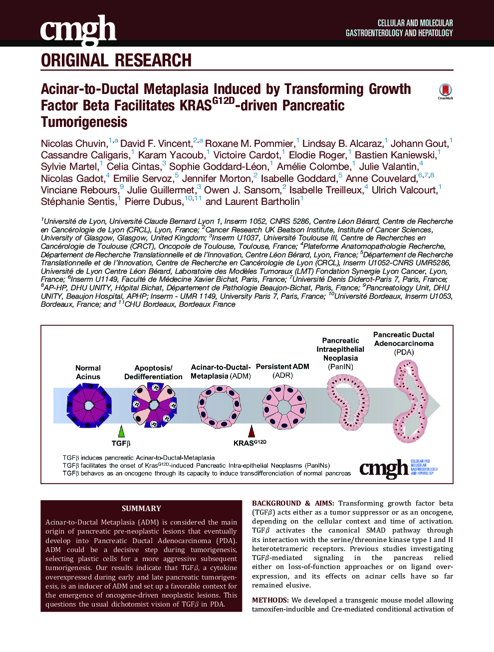 Acinar-to-Ductal Metaplasia Induced by Transforming Growth Factor Beta Facilitates KRASG12D-driven Pancreatic Tumorigenesis
