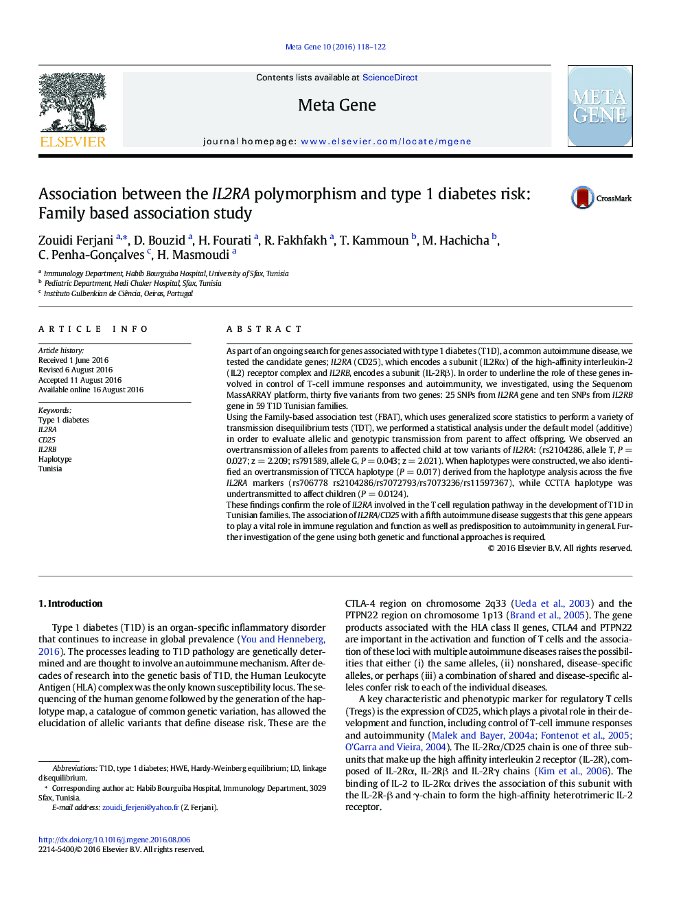 Association between the IL2RA polymorphism and type 1 diabetes risk: Family based association study