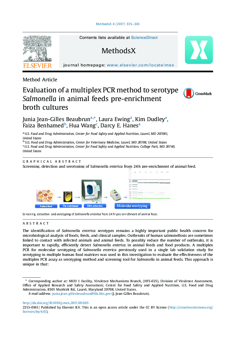 Evaluation of a multiplex PCR method to serotype Salmonella in animal feeds pre-enrichment broth cultures