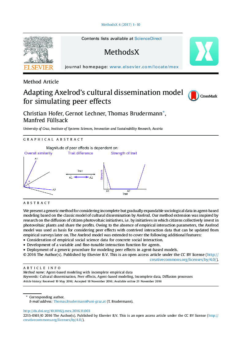 Adapting Axelrod's cultural dissemination model for simulating peer effects