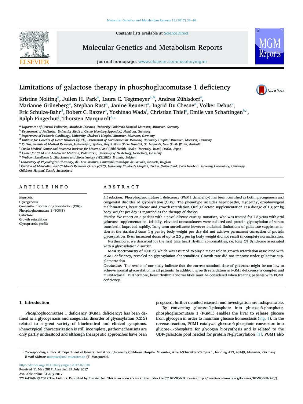 محدودیت های درمان گالاکتوز در کمبود فسفو گلوکوموتاز 1 