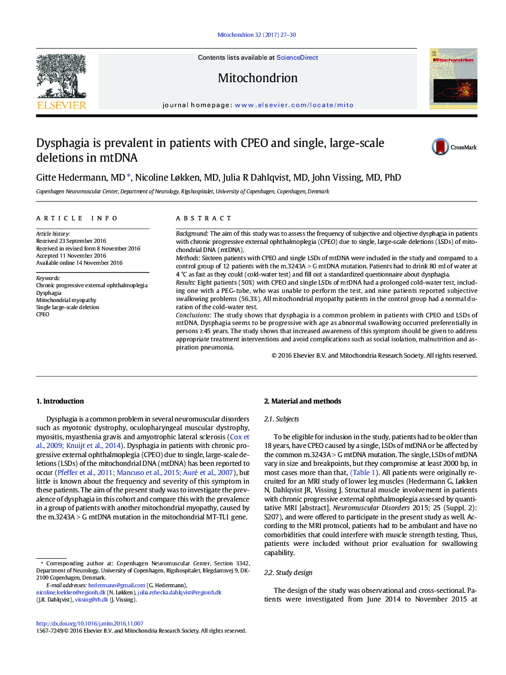 Dysphagia is prevalent in patients with CPEO and single, large-scale deletions in mtDNA