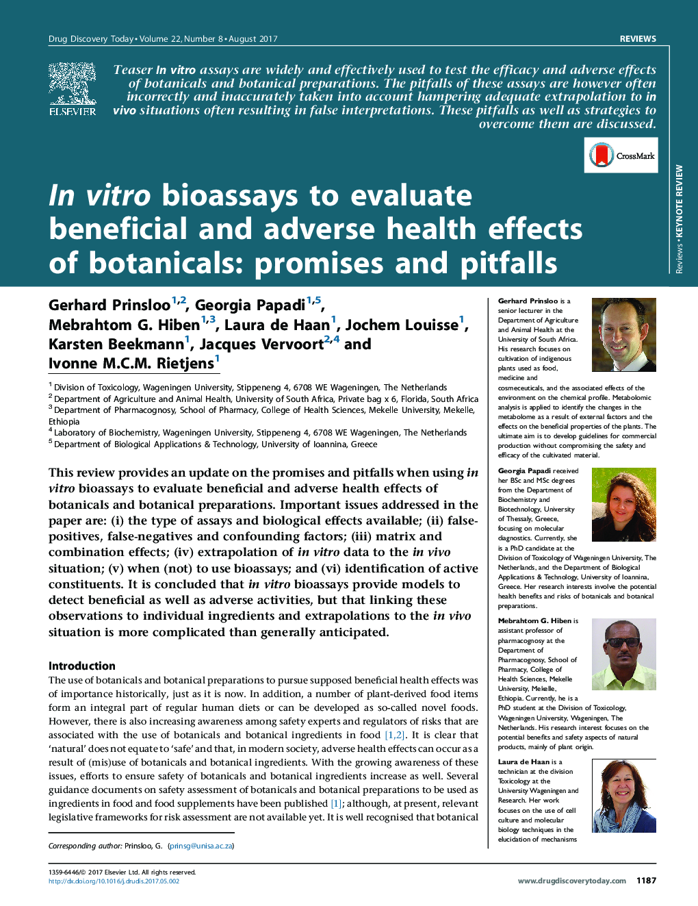 ReviewKeynoteIn vitro bioassays to evaluate beneficial and adverse health effects of botanicals: promises and pitfalls