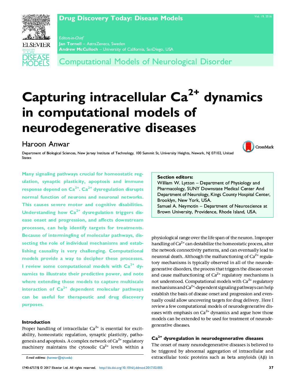 Computational Models of Neurological DisorderCapturing intracellular Ca2+ dynamics in computational models of neurodegenerative diseases