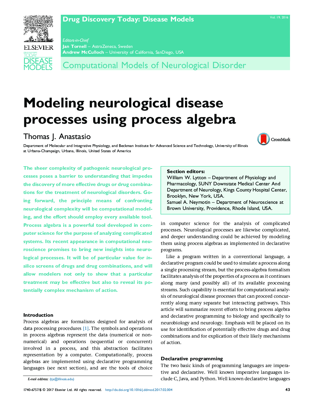 Computational Models of Neurological DisorderModeling neurological disease processes using process algebra