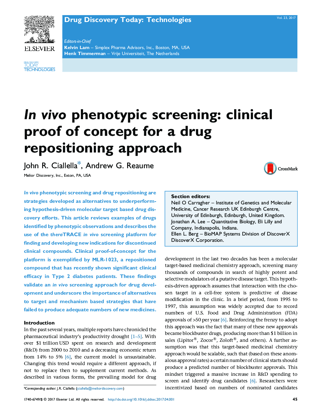 In vivo phenotypic screening: clinical proof of concept for a drug repositioning approach