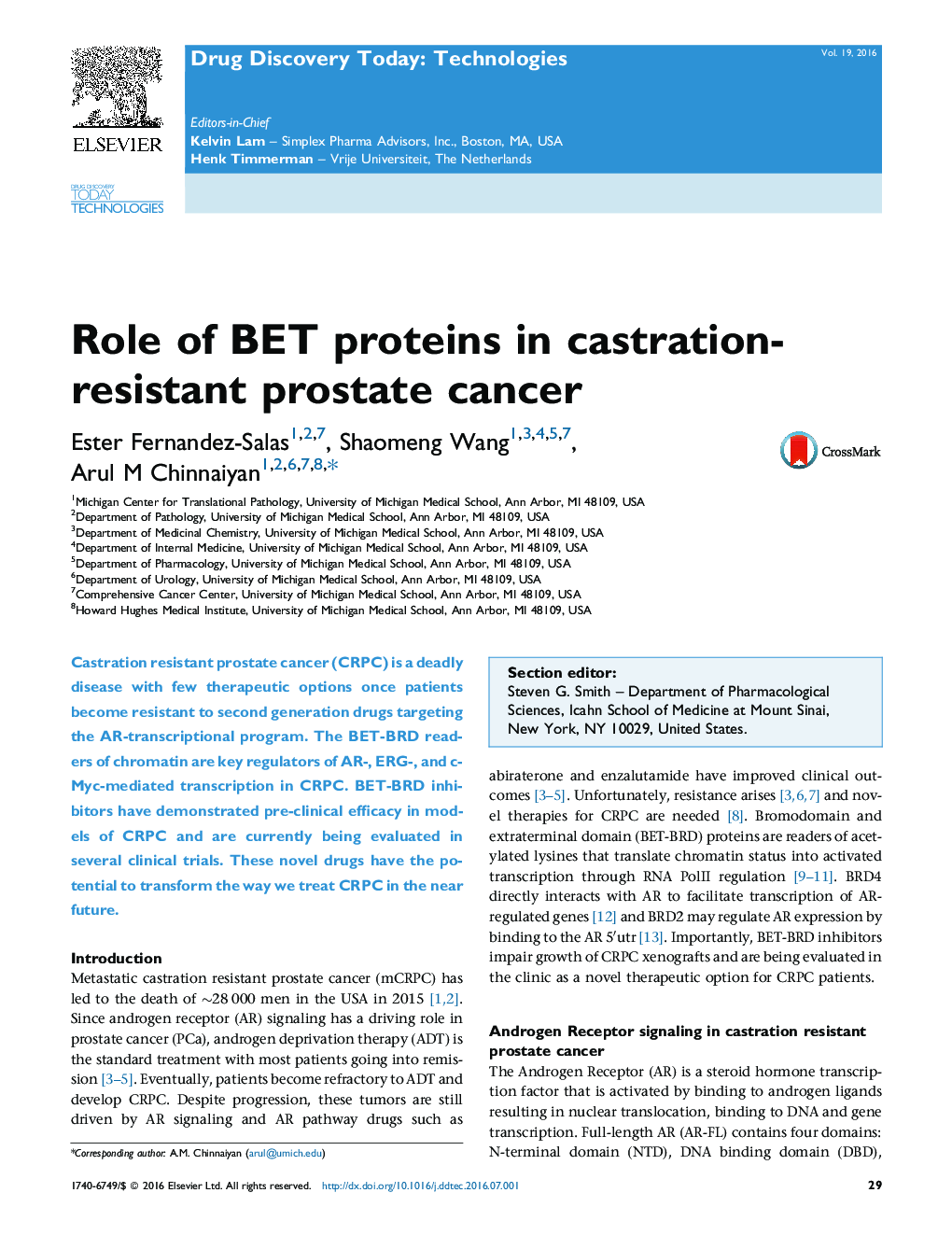 Role of BET proteins in castration-resistant prostate cancer