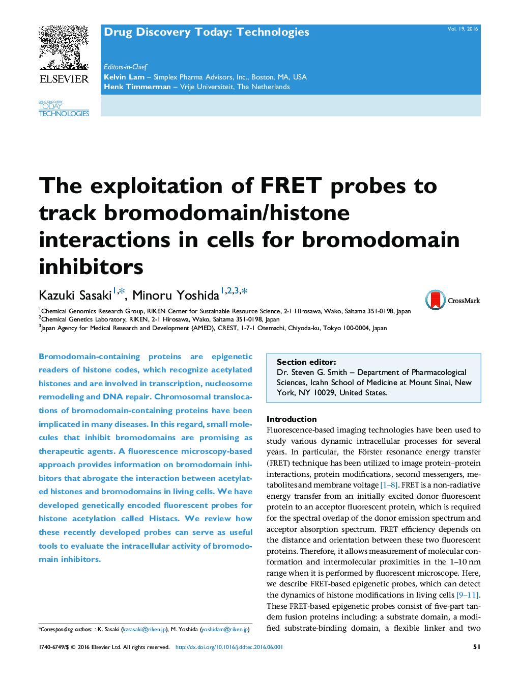 The exploitation of FRET probes to track bromodomain/histone interactions in cells for bromodomain inhibitors