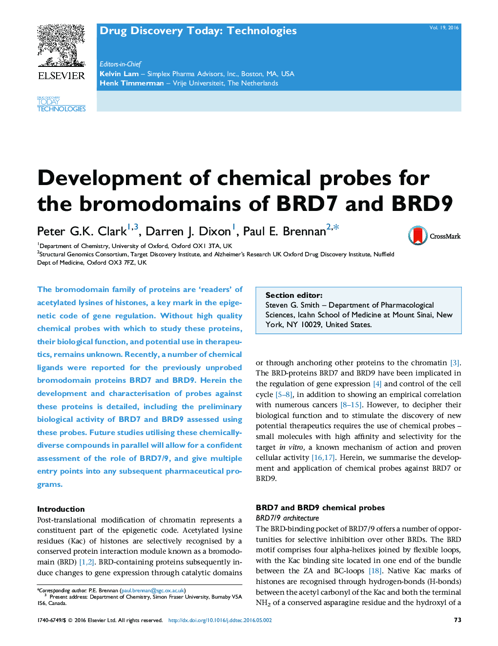 Development of chemical probes for the bromodomains of BRD7 and BRD9