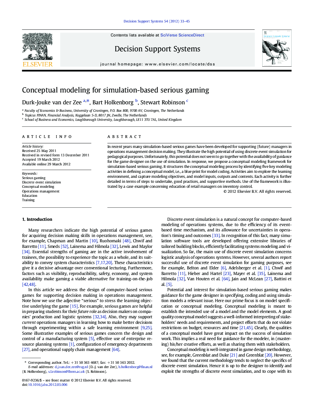 Conceptual modeling for simulation-based serious gaming