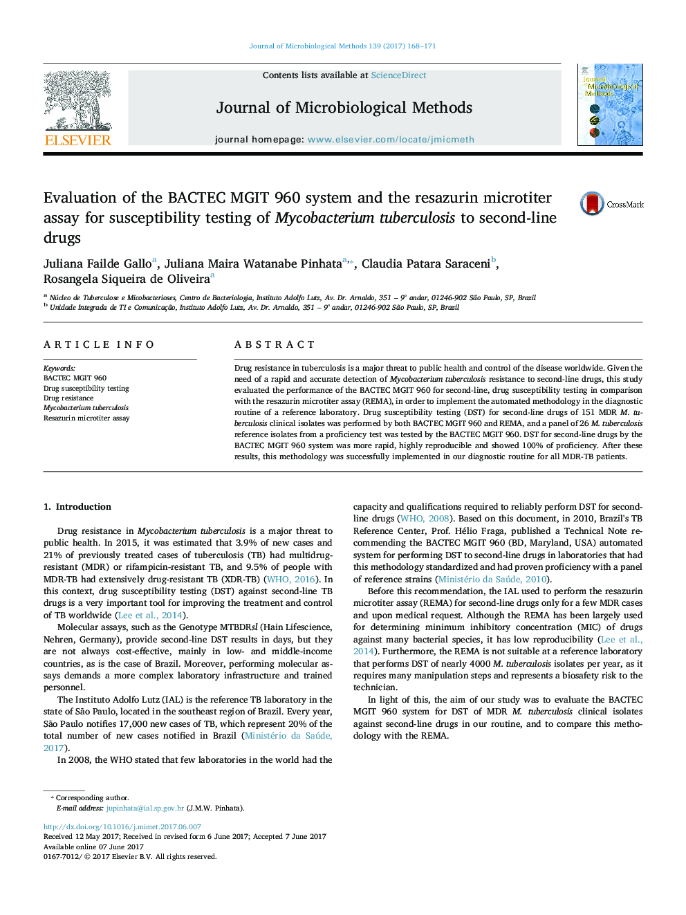 Evaluation of the BACTEC MGIT 960 system and the resazurin microtiter assay for susceptibility testing of Mycobacterium tuberculosis to second-line drugs