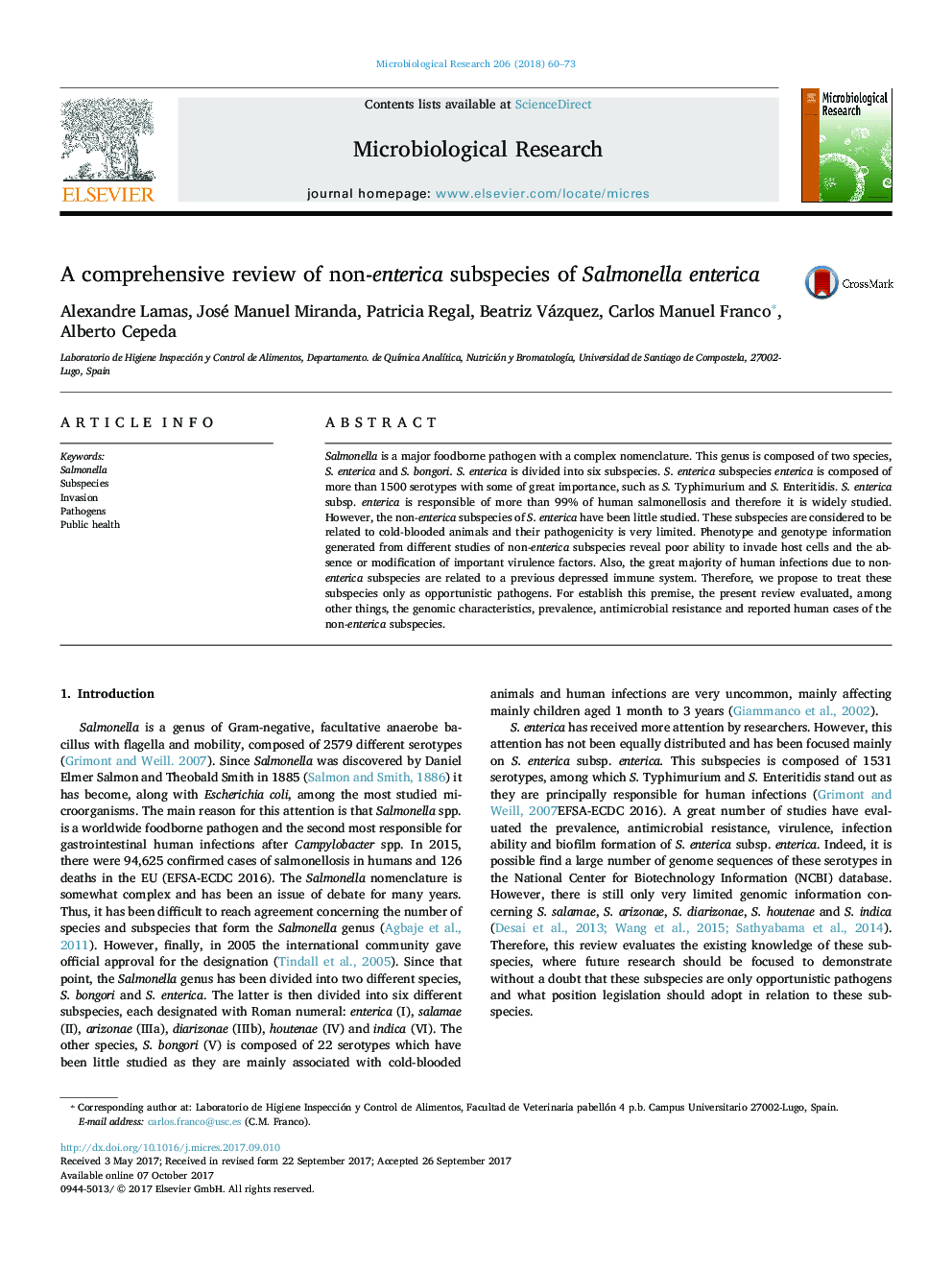 A comprehensive review of non-enterica subspecies of Salmonella enterica