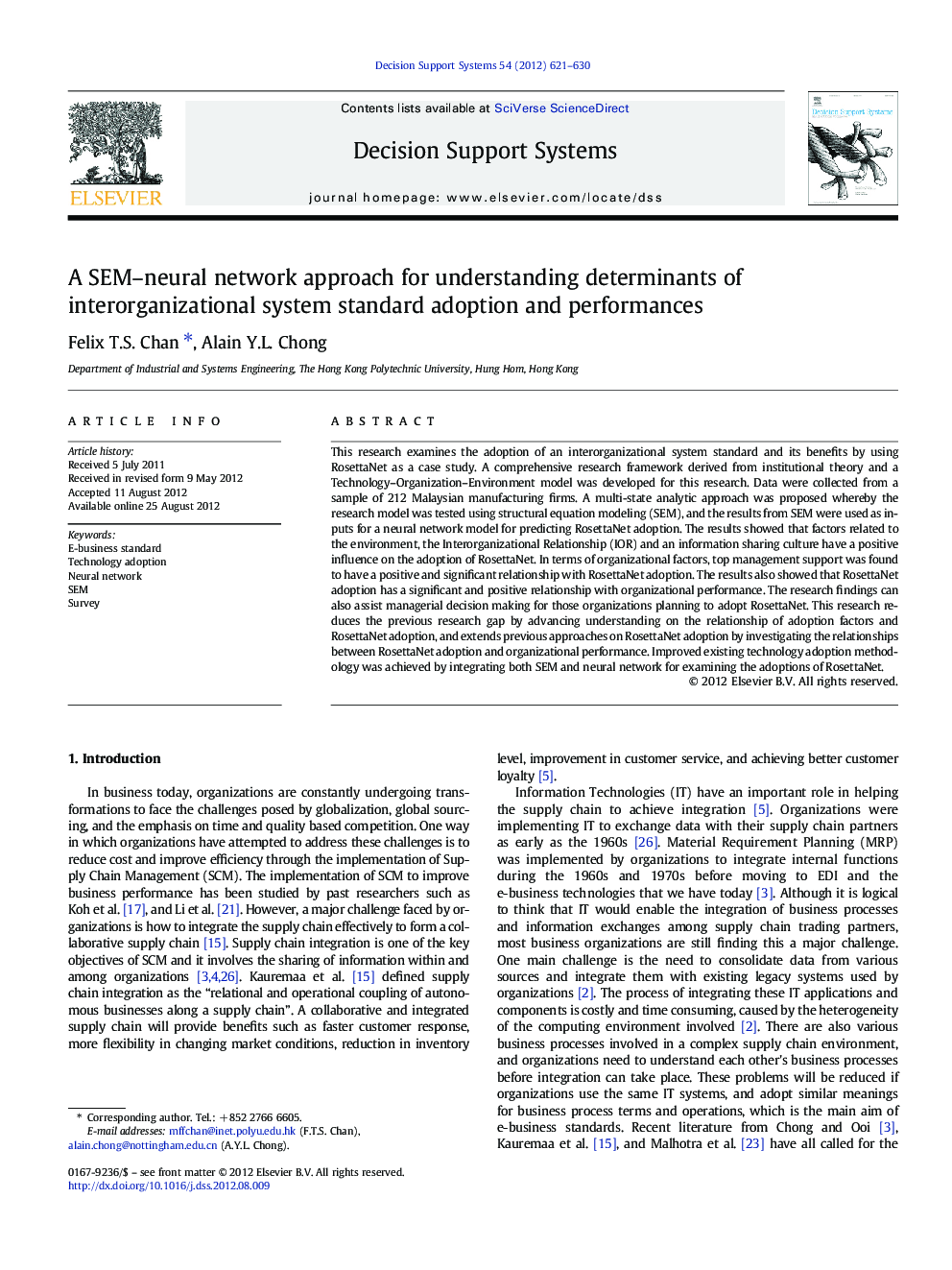 A SEM–neural network approach for understanding determinants of interorganizational system standard adoption and performances