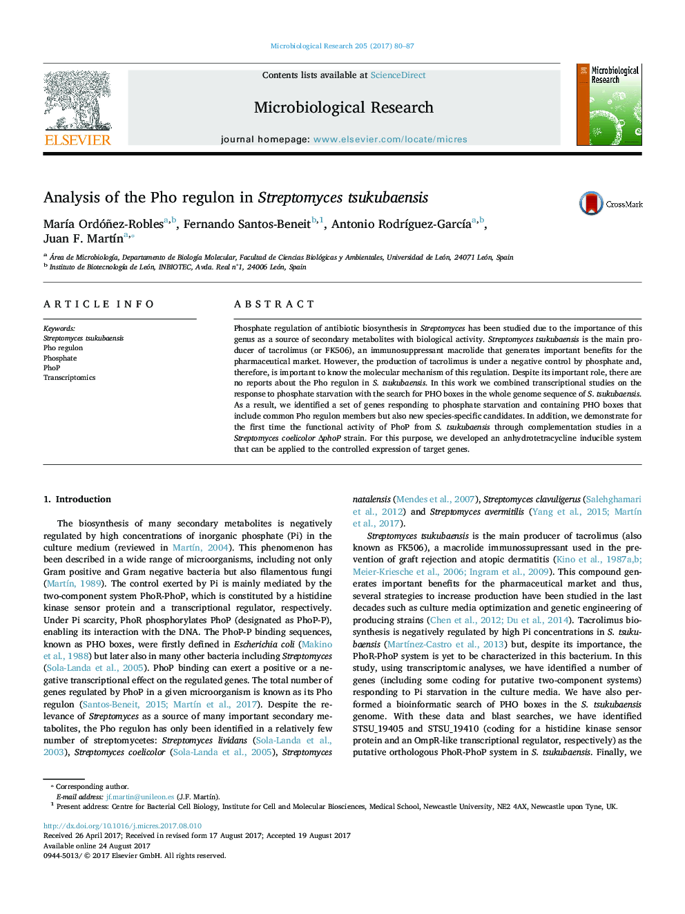 Analysis of the Pho regulon in Streptomyces tsukubaensis