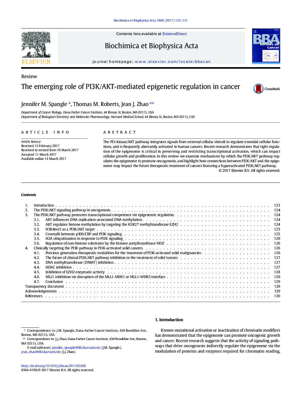 ReviewThe emerging role of PI3K/AKT-mediated epigenetic regulation in cancer