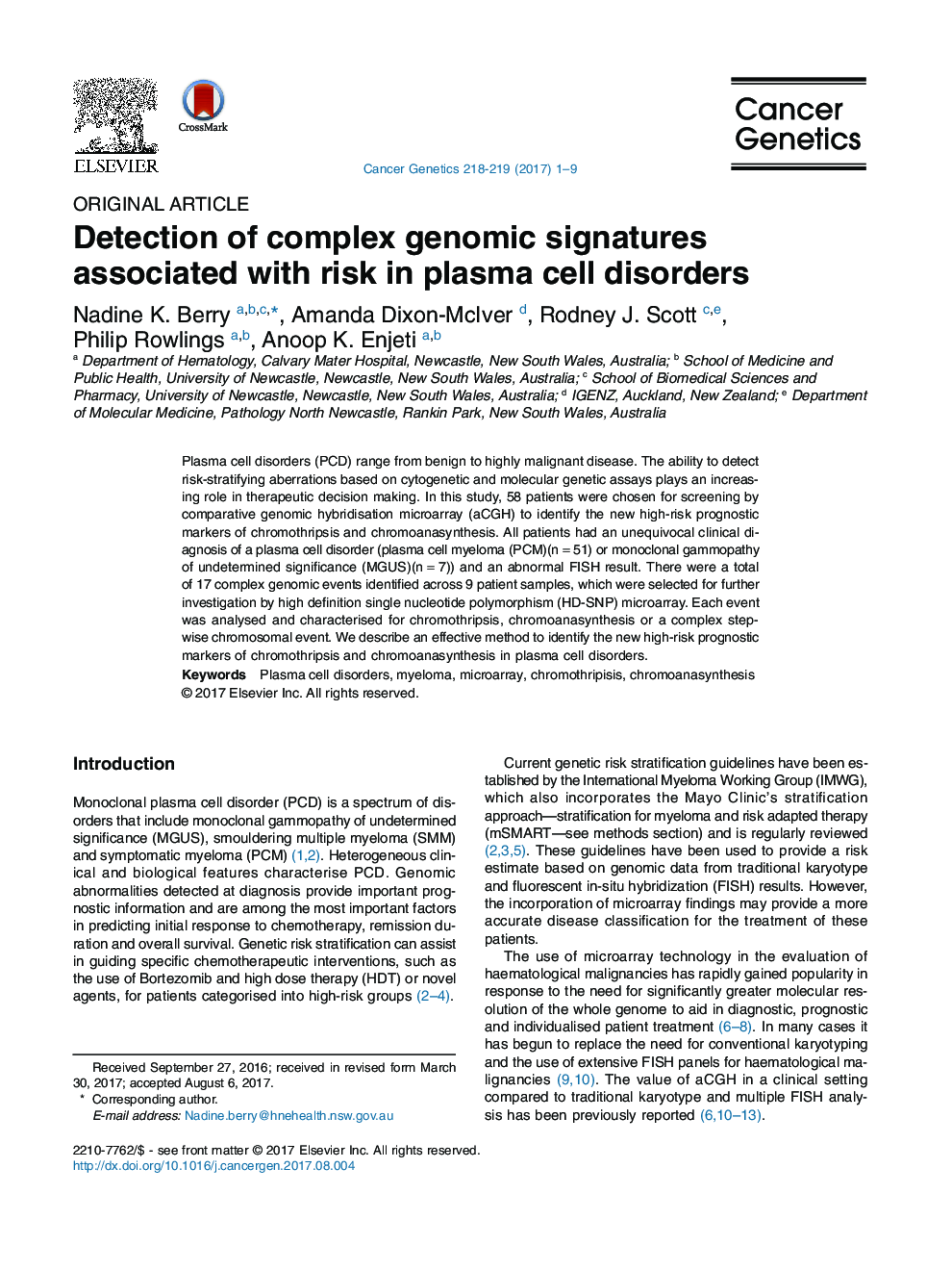 تشخیص امواج پیچیده ژنومی مرتبط با خطر در اختلالات سلولی پلاسما 