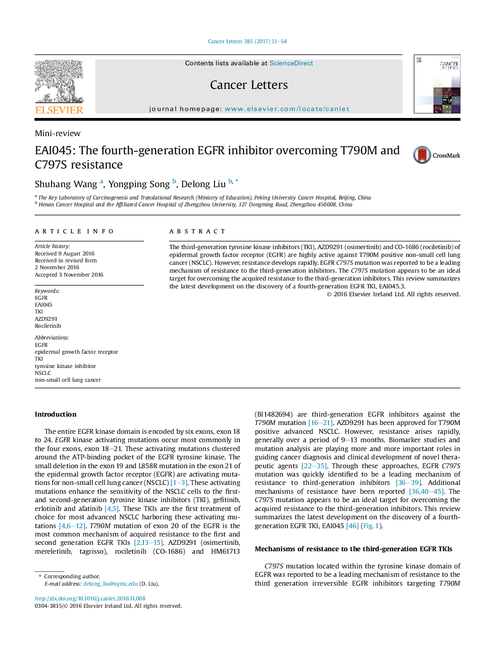 Mini-reviewEAI045: The fourth-generation EGFR inhibitor overcoming T790M and C797S resistance